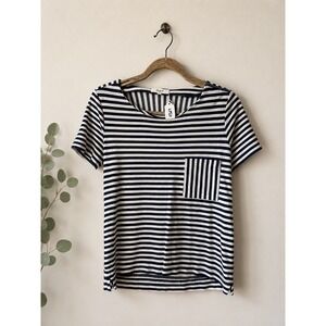 Madewell Striped Tee Shoulder Zip Pocket Navy White Small